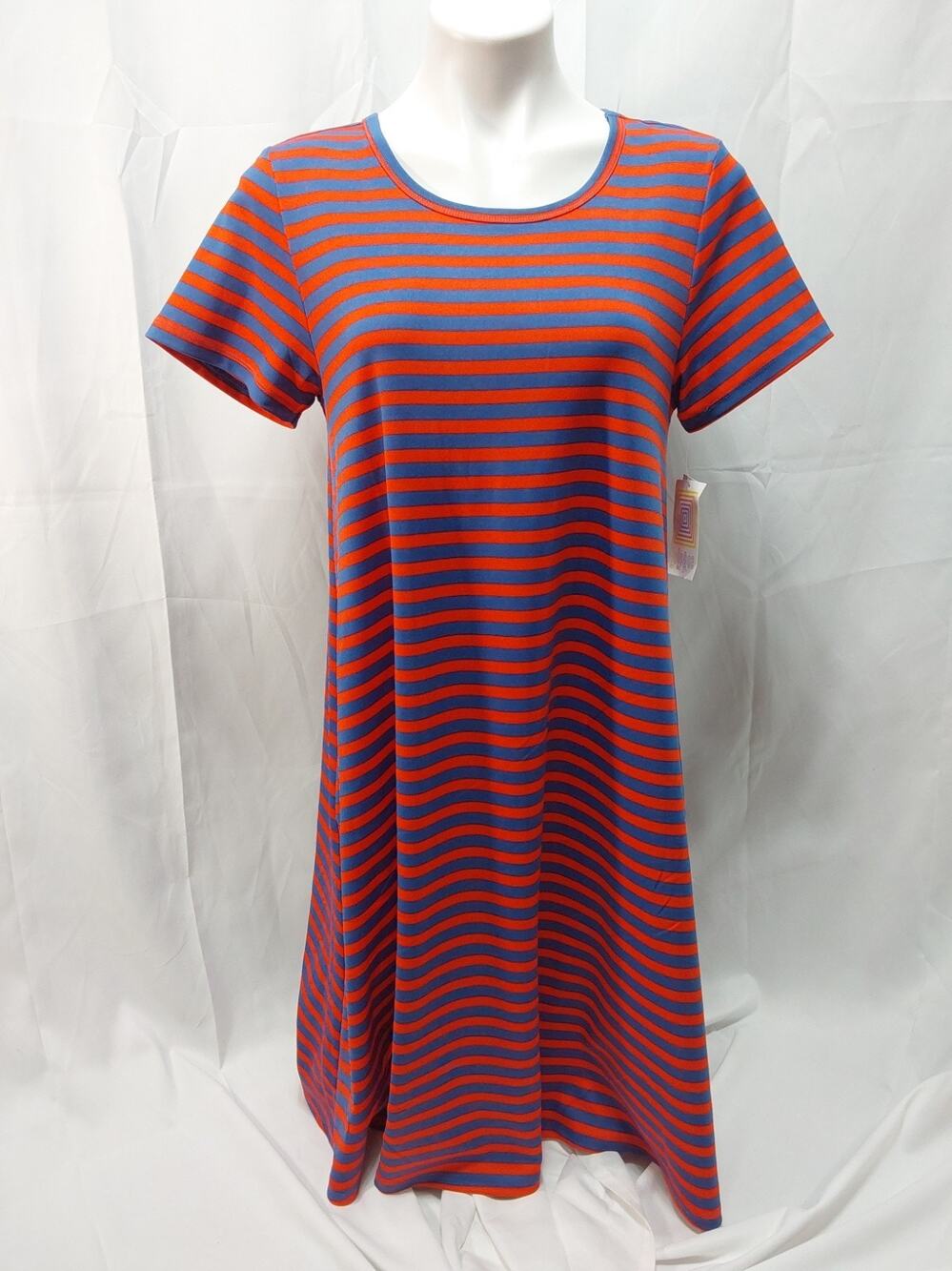 LuLaRoe Jessie Small Blue/Red Stripped A-Line Dress With Pockets #D146